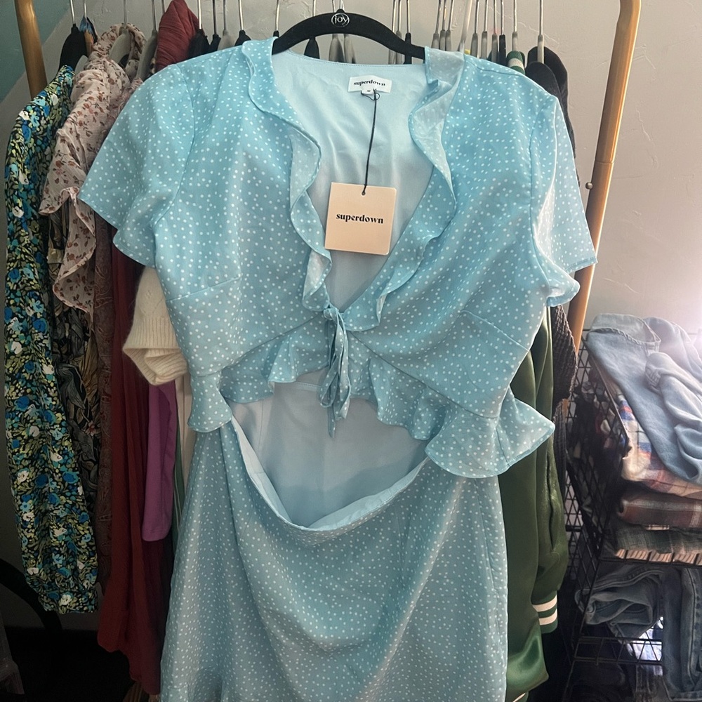 Superdown Mercy Polka Dot Dress in Blue - Picture 4 of 4